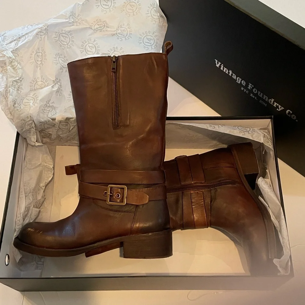 9  Vintage Foundry Co. Cognac Brown Leather Mid-calf Boots  *Philippa* - Picture 15 of 15